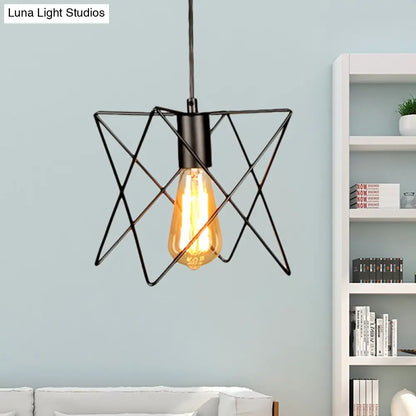 Industrial Geometric Ceiling Light with Open Cage Shade - 7"/10" Wide - Black