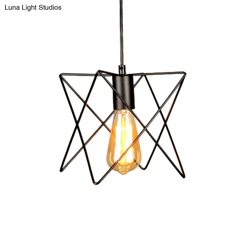 Industrial Geometric Ceiling Light with Open Cage Shade - 7"/10" Wide - Black