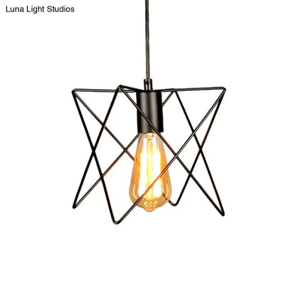 Industrial Geometric Ceiling Light with Open Cage Shade - 7"/10" Wide - Black