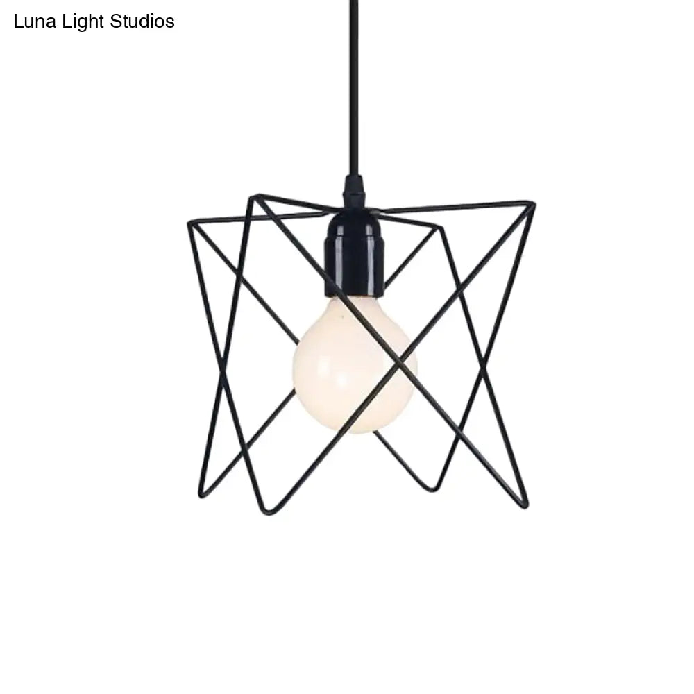 Industrial Geometric Ceiling Light with Open Cage Shade - 7"/10" Wide - Black