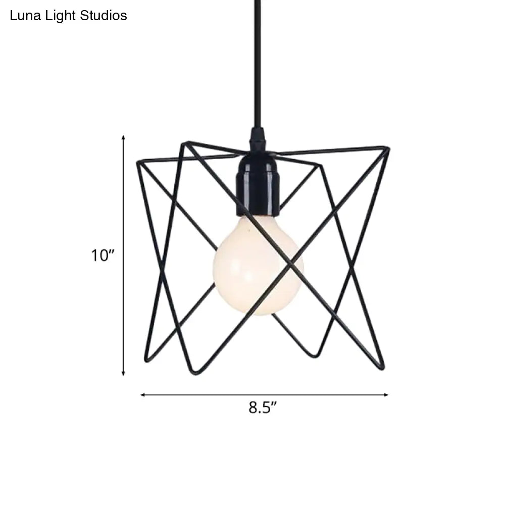 Industrial Geometric Ceiling Light with Open Cage Shade - 7"/10" Wide - Black