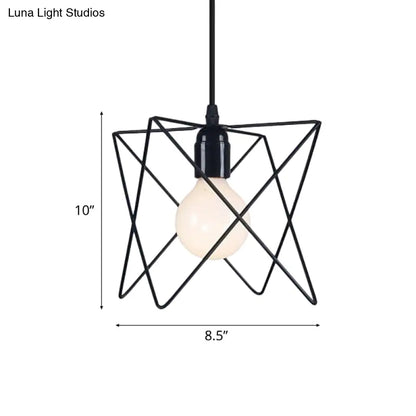 Industrial Geometric Ceiling Light with Open Cage Shade - 7"/10" Wide - Black