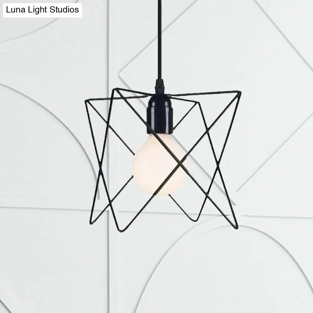 Industrial Geometric Ceiling Light with Open Cage Shade - 7"/10" Wide - Black