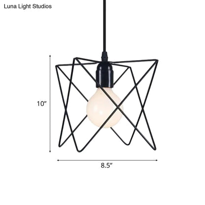 Industrial Geometric Ceiling Light with Open Cage Shade - 7"/10" Wide - Black