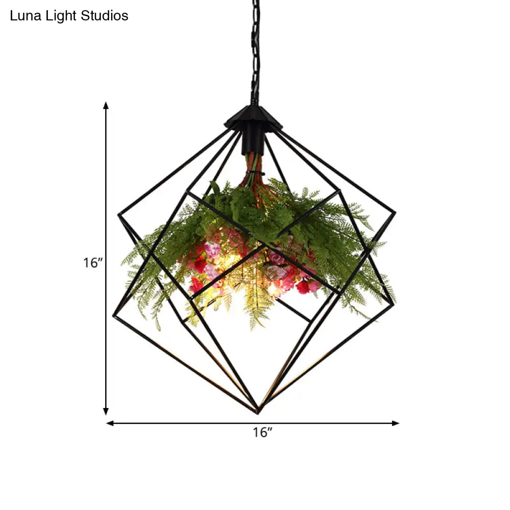 Industrial Geometric Hanging Light in Black - Metal LED Ceiling Lamp (16"/19.5"/23.5" Wide)