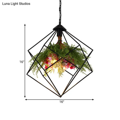 Industrial Geometric Hanging Light in Black - Metal LED Ceiling Lamp (16"/19.5"/23.5" Wide)