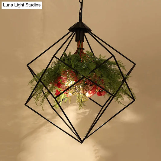 Industrial Geometric Hanging Light in Black - Metal LED Ceiling Lamp (16"/19.5"/23.5" Wide)