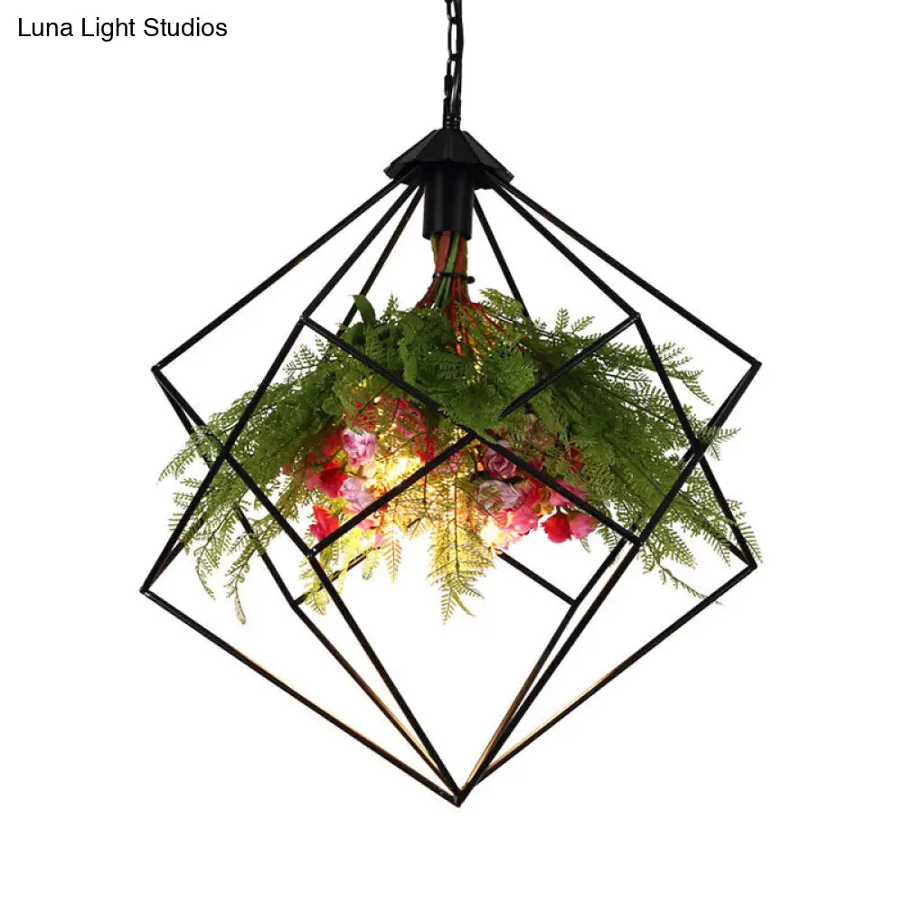 Industrial Geometric Hanging Light in Black - Metal LED Ceiling Lamp (16"/19.5"/23.5" Wide)