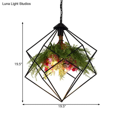 Industrial Geometric Hanging Light in Black - Metal LED Ceiling Lamp (16"/19.5"/23.5" Wide)