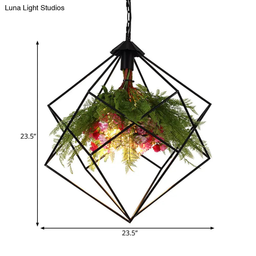 Industrial Geometric Hanging Light in Black - Metal LED Ceiling Lamp (16"/19.5"/23.5" Wide)