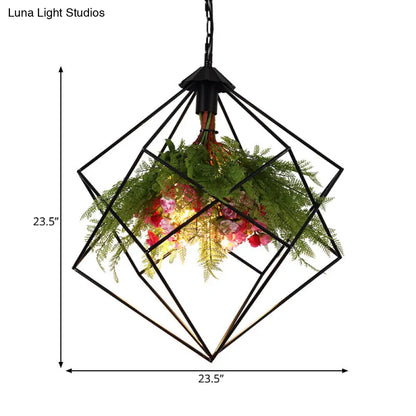 Industrial Geometric Hanging Light in Black - Metal LED Ceiling Lamp (16"/19.5"/23.5" Wide)