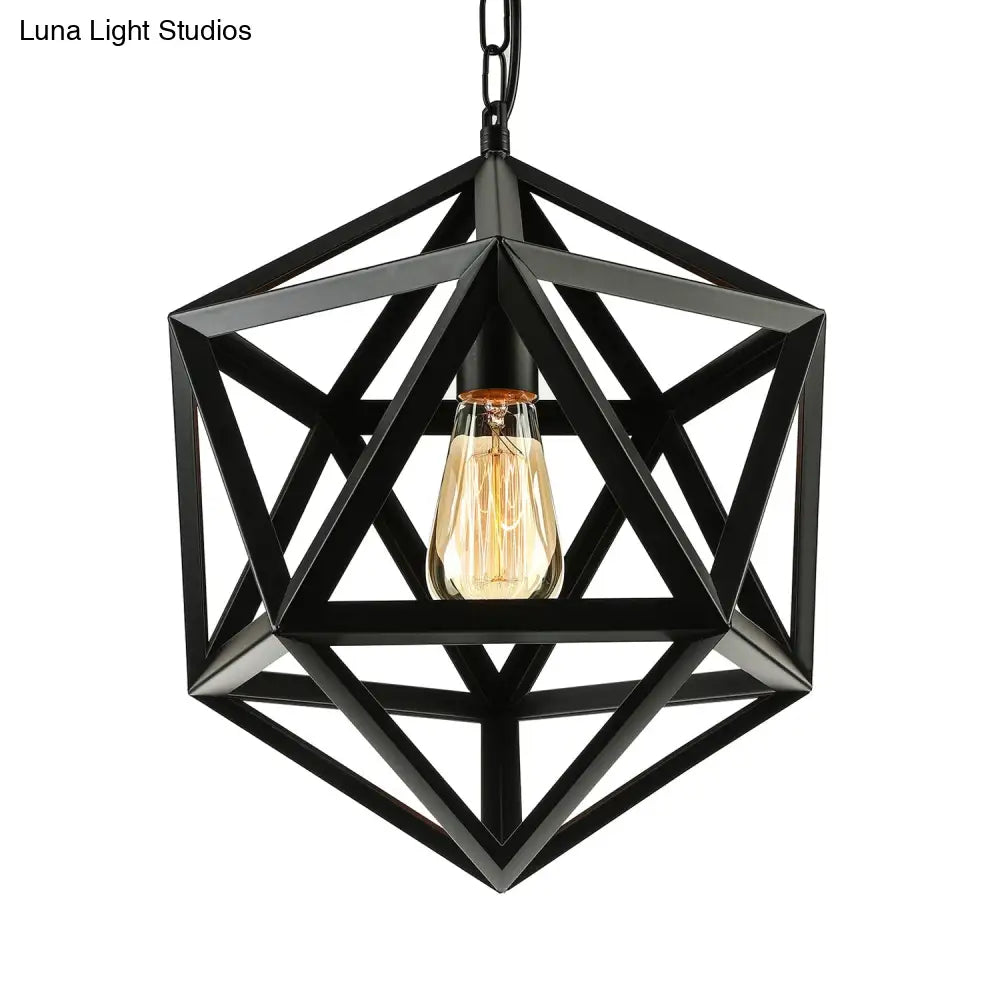 Industrial Geometric Metal Pendant Light, 14" / 18" Dia, 1 Bulb, Black/Rust - Perfect for Dining Room Ceiling