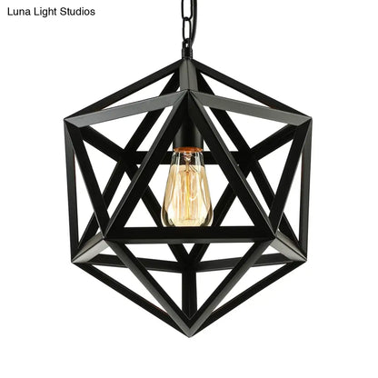 Industrial Geometric Metal Pendant Light, 14" / 18" Dia, 1 Bulb, Black/Rust - Perfect for Dining Room Ceiling