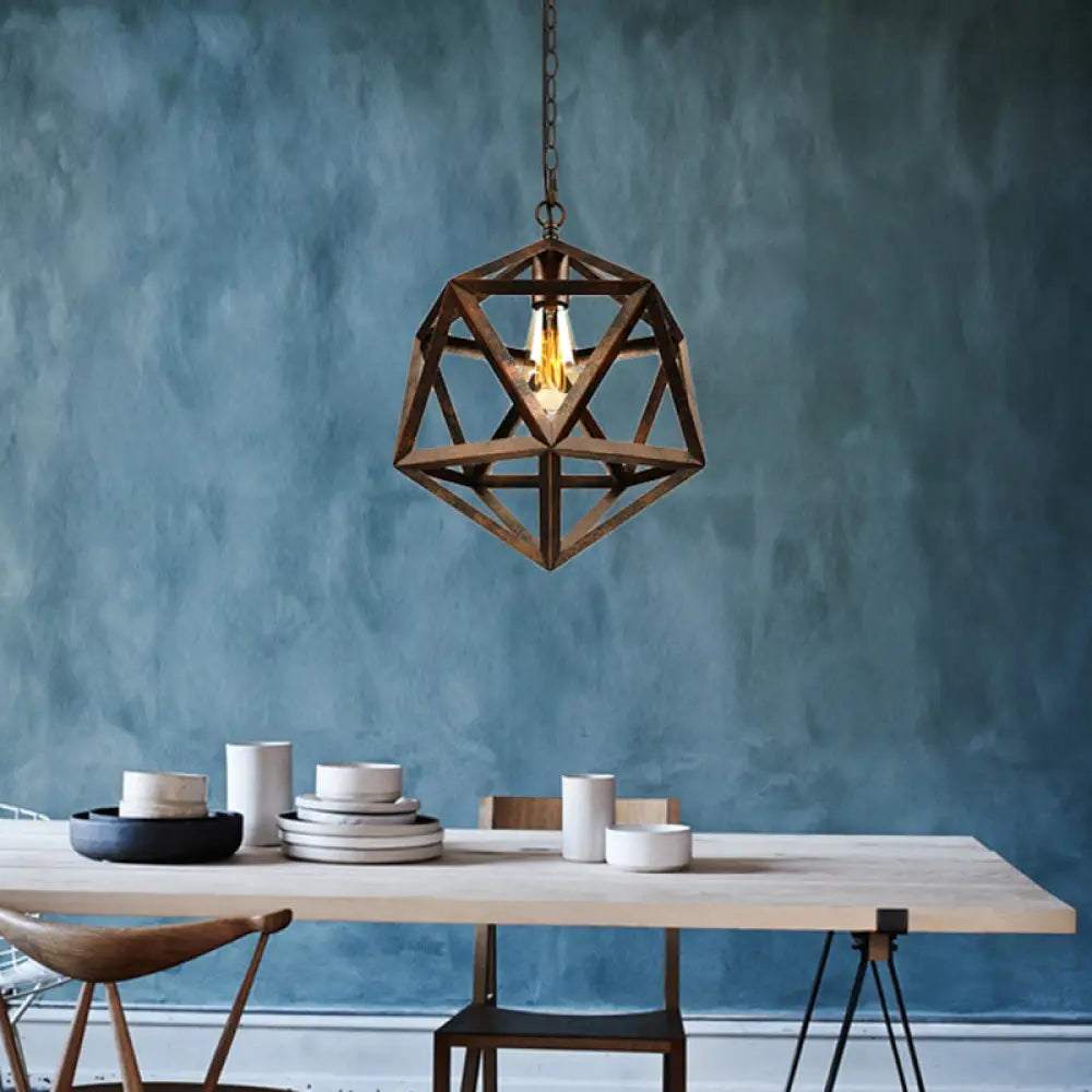 Industrial Geometric Metal Pendant Light, 14" / 18" Dia, 1 Bulb, Black/Rust - Perfect for Dining Room Ceiling