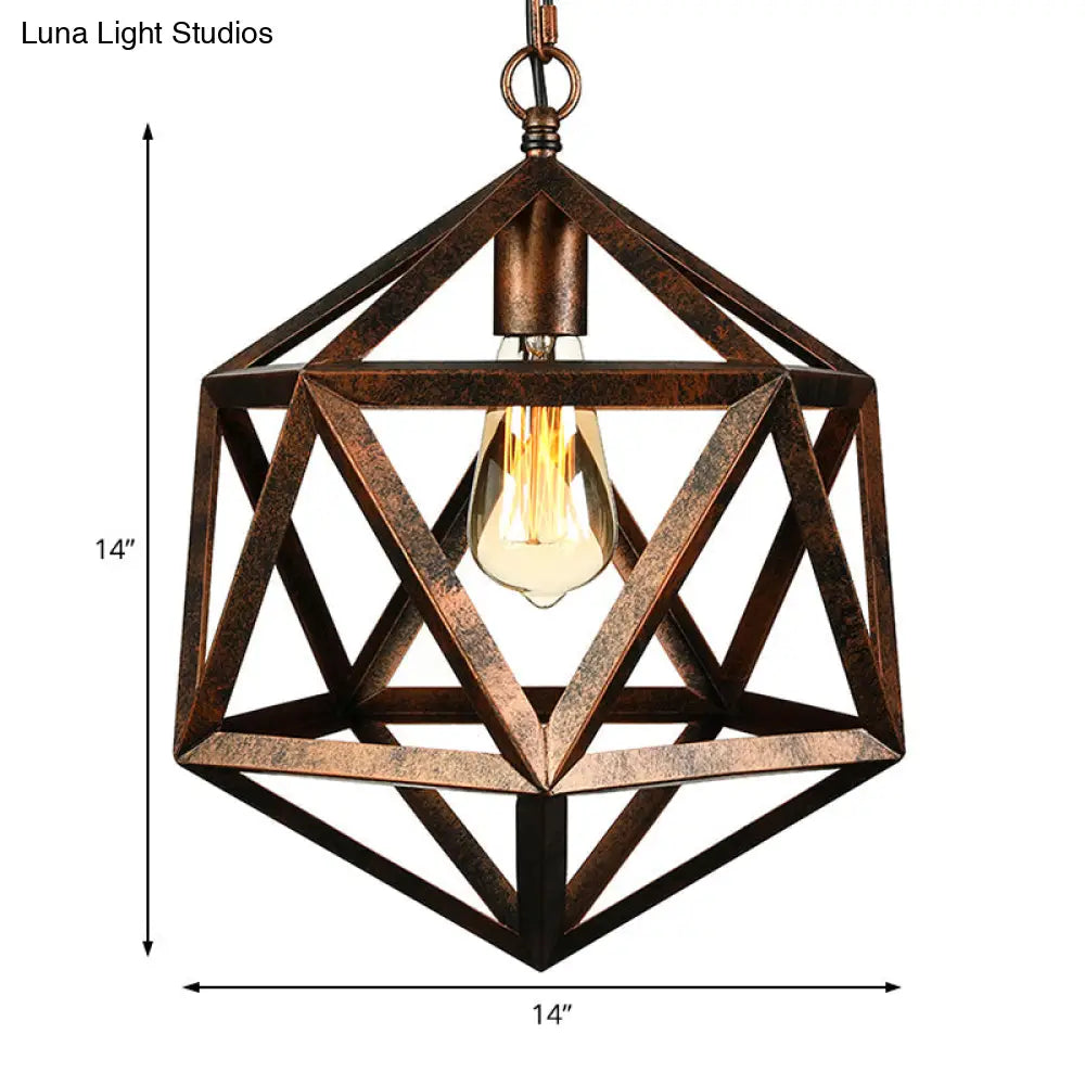 Industrial Geometric Metal Pendant Light, 14" / 18" Dia, 1 Bulb, Black/Rust - Perfect for Dining Room Ceiling