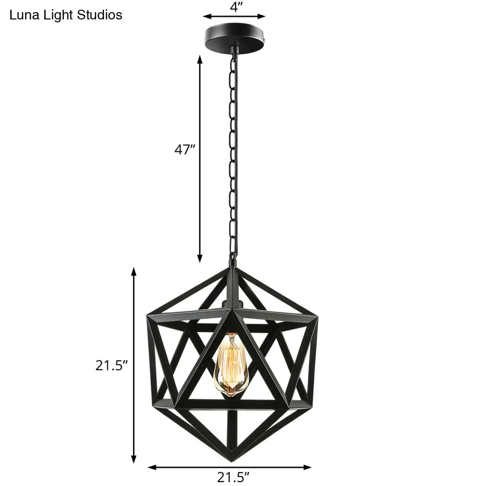 Industrial Geometric Metal Pendant Light, 14" / 18" Dia, 1 Bulb, Black/Rust - Perfect for Dining Room Ceiling