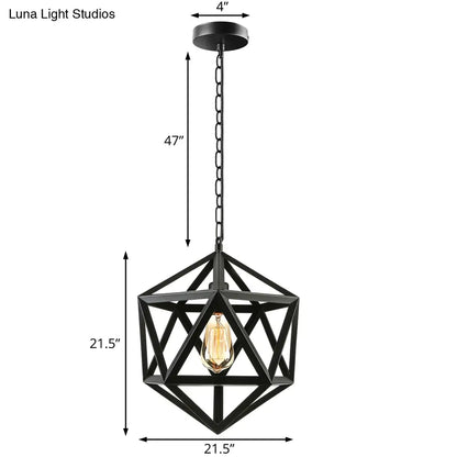 Industrial Geometric Metal Pendant Light, 14" / 18" Dia, 1 Bulb, Black/Rust - Perfect for Dining Room Ceiling