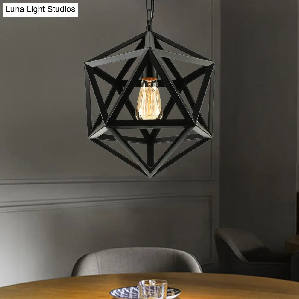 Industrial Geometric Metal Pendant Light, 14" / 18" Dia, 1 Bulb, Black/Rust - Perfect for Dining Room Ceiling