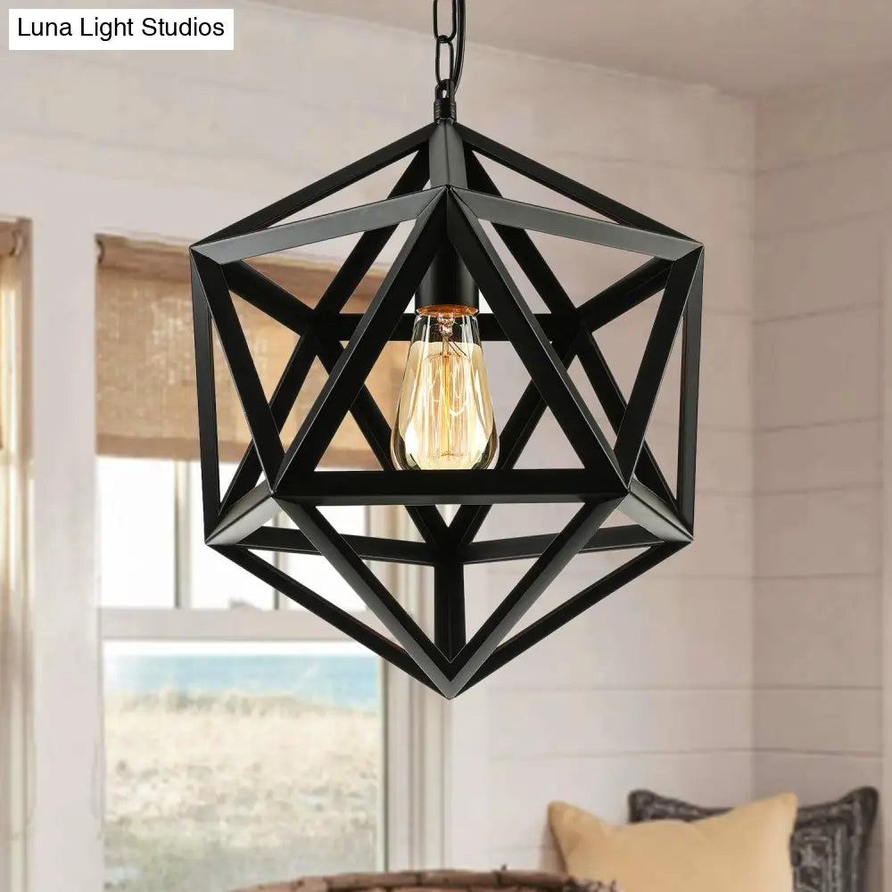 Industrial Geometric Metal Pendant Light, 14" / 18" Dia, 1 Bulb, Black/Rust - Perfect for Dining Room Ceiling