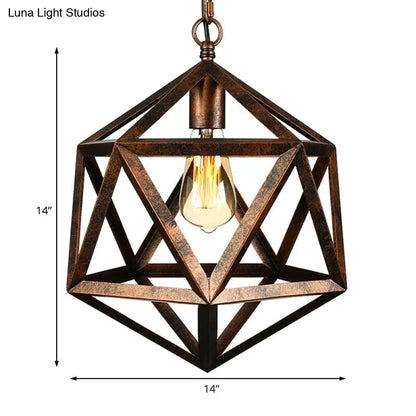 Industrial Geometric Metal Pendant Light, 14" / 18" Dia, 1 Bulb, Black/Rust - Perfect for Dining Room Ceiling