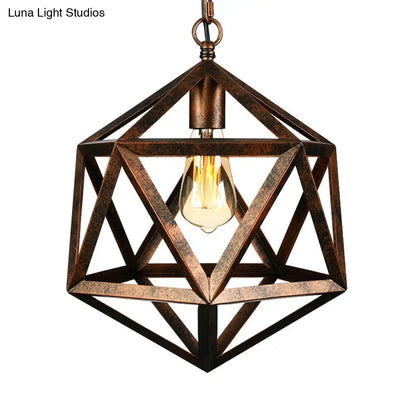 Industrial Geometric Metal Pendant Light, 14" / 18" Dia, 1 Bulb, Black/Rust - Perfect for Dining Room Ceiling