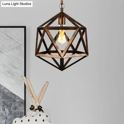 Industrial Geometric Metal Pendant Light, 14" / 18" Dia, 1 Bulb, Black/Rust - Perfect for Dining Room Ceiling