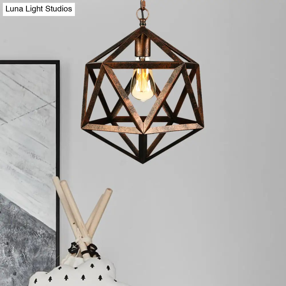 Industrial Geometric Metal Pendant Light, 14" / 18" Dia, 1 Bulb, Black/Rust - Perfect for Dining Room Ceiling