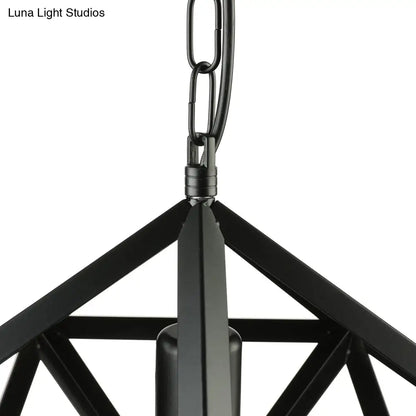 Industrial Geometric Metal Pendant Light, 14" / 18" Dia, 1 Bulb, Black/Rust - Perfect for Dining Room Ceiling