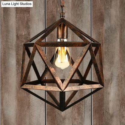 Industrial Geometric Metal Pendant Light, 14" / 18" Dia, 1 Bulb, Black/Rust - Perfect for Dining Room Ceiling