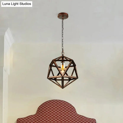 Industrial Geometric Metal Pendant Light, 14" / 18" Dia, 1 Bulb, Black/Rust - Perfect for Dining Room Ceiling