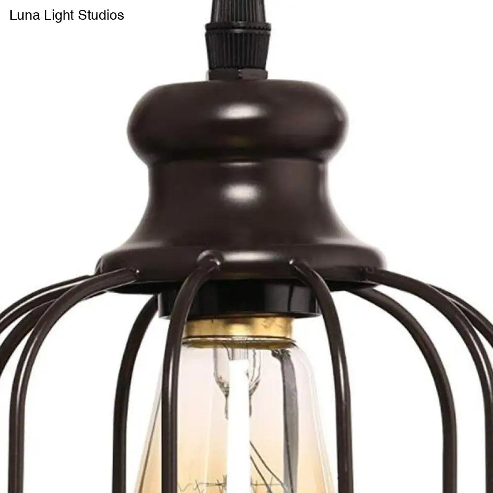 Industrial Glass Pendant Ceiling Light with Cage - Black Cylinder Design for Dining Room Illumination