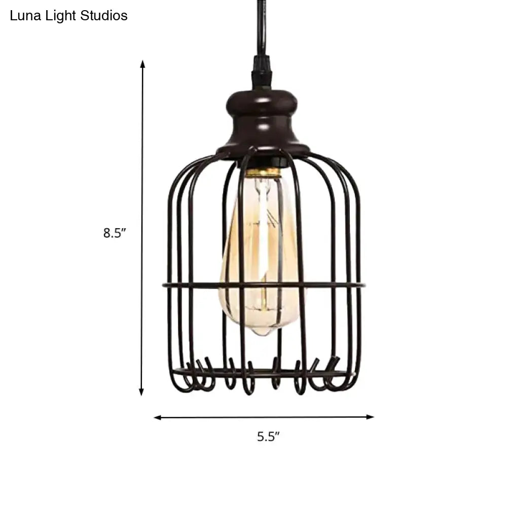 Industrial Glass Pendant Ceiling Light with Cage - Black Cylinder Design for Dining Room Illumination