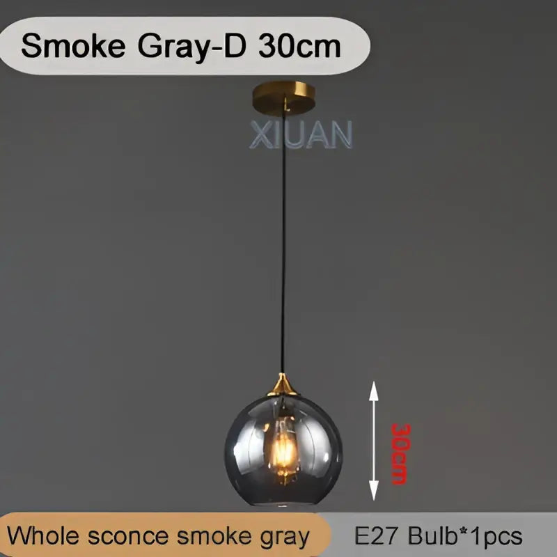 Smoke gray spherical glass industrial glass pendant light with brass finish and hanging chain for kitchen dining decorbites industrial glass