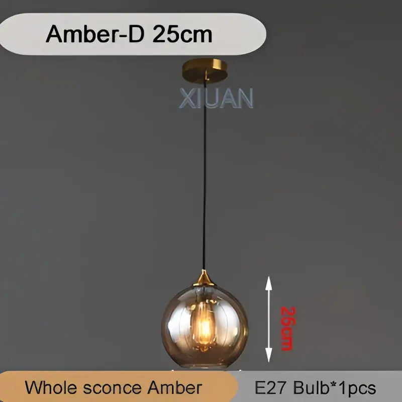 Amber-d 25cm industrial glass pendant light with spherical globe and brass hardware for kitchen dining decorbites industrial glass