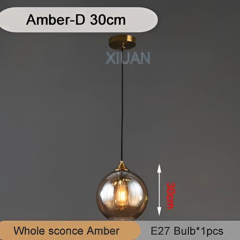 Amber-d 30cm pendant light with spherical glass globe and brass hardware for kitchen dining room industrial glass decorbites