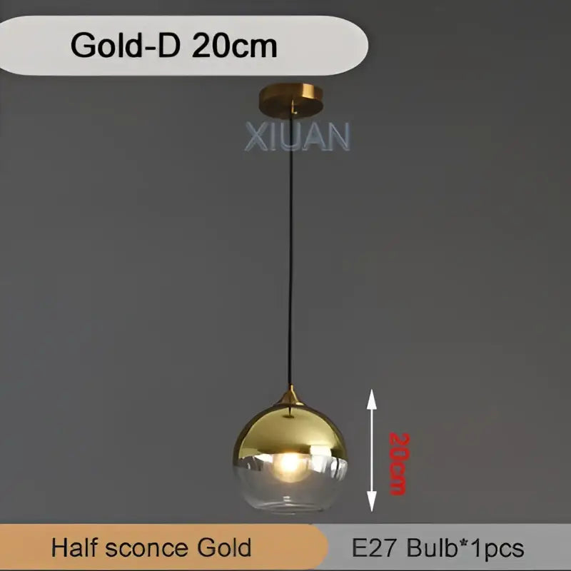 Gold d 20cm half sconce pendant light with clear glass globe and reflective brass finish industrial glass pendant decorbites
