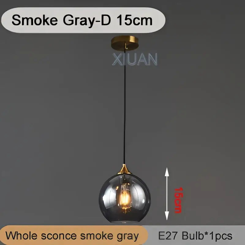 Smoke gray glass industrial glass pendant light with brass fixture and black cord for kitchen and dining room decorbites industrial glass