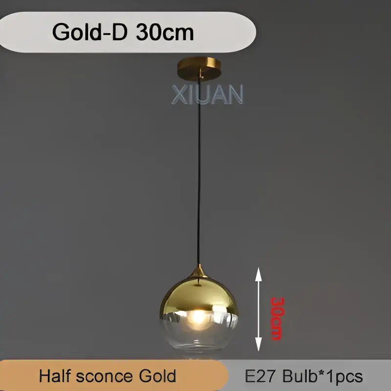Gold-d 30cm half sconce pendant light with polished gold metal and spherical glass globe decorbites industrial glass pendant