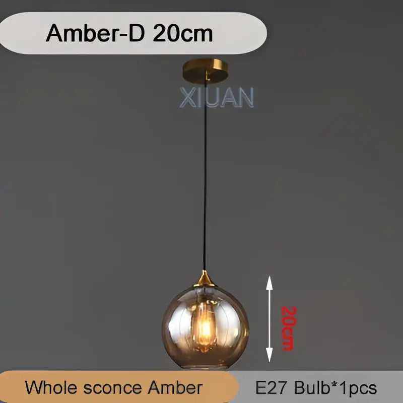 Amber-d 20cm brass industrial glass pendant light with spherical globe and e27 bulb for kitchen dining room decorbites industrial glass
