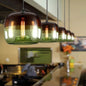 Industrial Glass Pendant Light in Green/Blue and Brown with Drum Dining Table Suspension