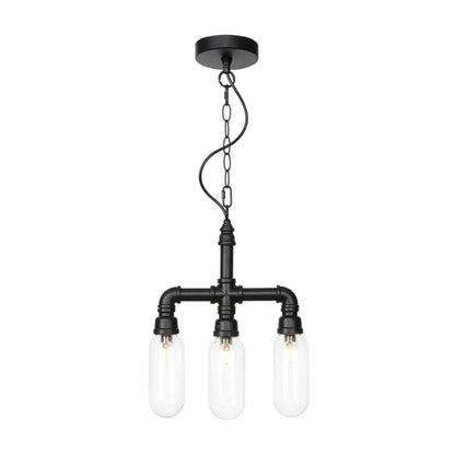 Industrial Glass Pipe Chandelier with Amber/Clear Accents - 3-Head LED Ceiling Fixture for Dining Room