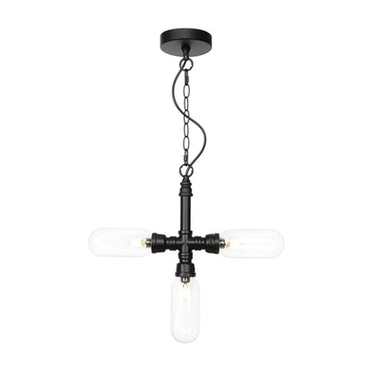 Industrial Glass Pipe Chandelier with Amber/Clear Accents - 3-Head LED Ceiling Fixture for Dining Room