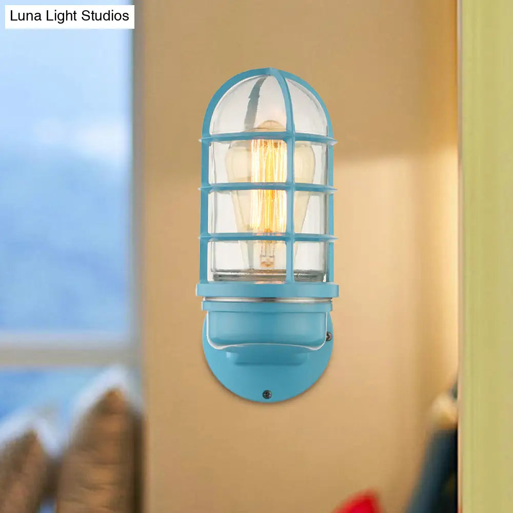 DecorBites™ DecorBites™ Industrial Glass Wall Lamp with Cage, Single Bulb in Pink/Blue/Green for Living Room Sconce