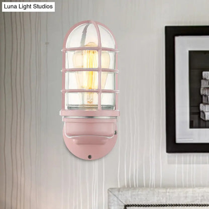 DecorBites™ DecorBites™ Industrial Glass Wall Lamp with Cage, Single Bulb in Pink/Blue/Green for Living Room Sconce