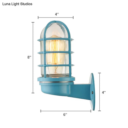 DecorBites™ DecorBites™ Industrial Glass Wall Lamp with Cage, Single Bulb in Pink/Blue/Green for Living Room Sconce