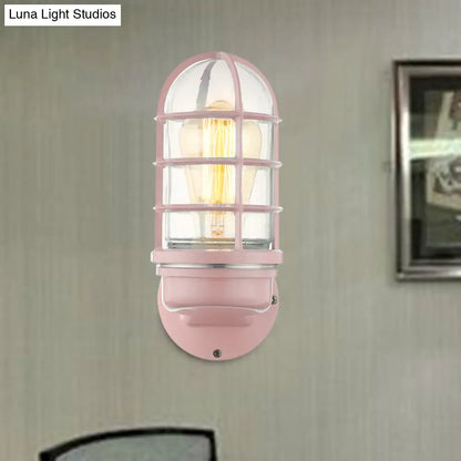 DecorBites™ DecorBites™ Industrial Glass Wall Lamp with Cage, Single Bulb in Pink/Blue/Green for Living Room Sconce