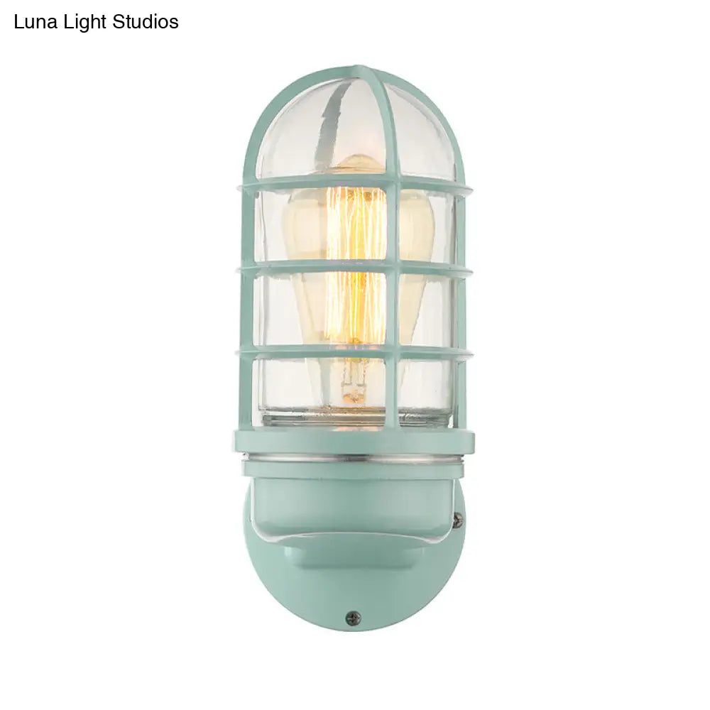 DecorBites™ DecorBites™ Industrial Glass Wall Lamp with Cage, Single Bulb in Pink/Blue/Green for Living Room Sconce