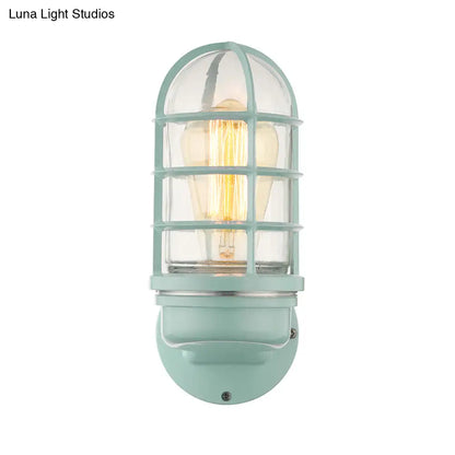 DecorBites™ DecorBites™ Industrial Glass Wall Lamp with Cage, Single Bulb in Pink/Blue/Green for Living Room Sconce