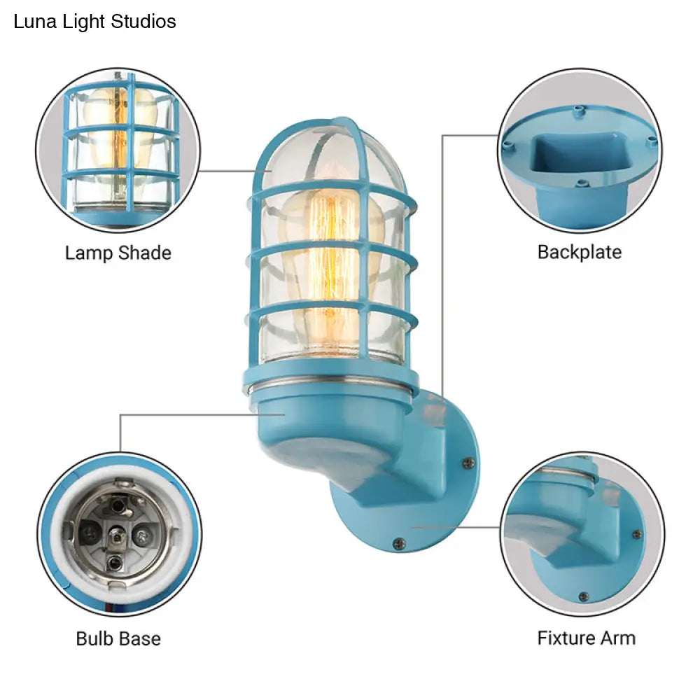 DecorBites™ DecorBites™ Industrial Glass Wall Lamp with Cage, Single Bulb in Pink/Blue/Green for Living Room Sconce