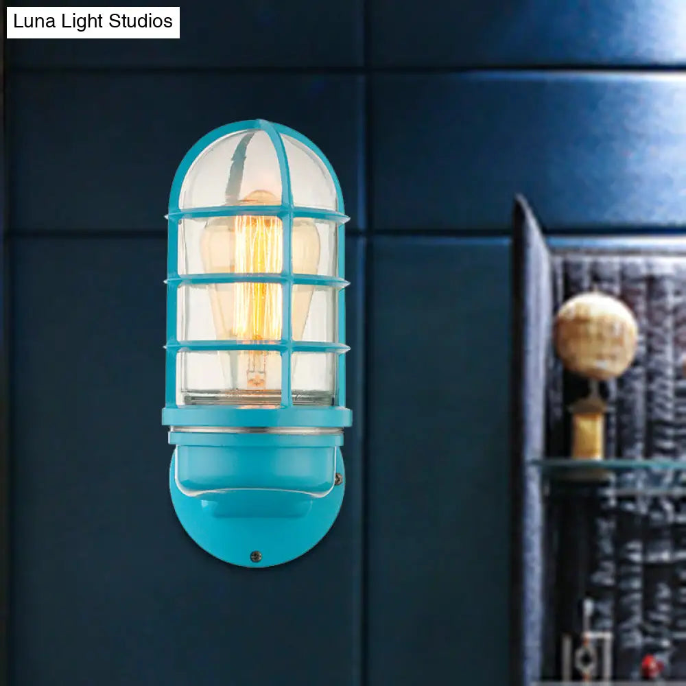 DecorBites™ DecorBites™ Industrial Glass Wall Lamp with Cage, Single Bulb in Pink/Blue/Green for Living Room Sconce